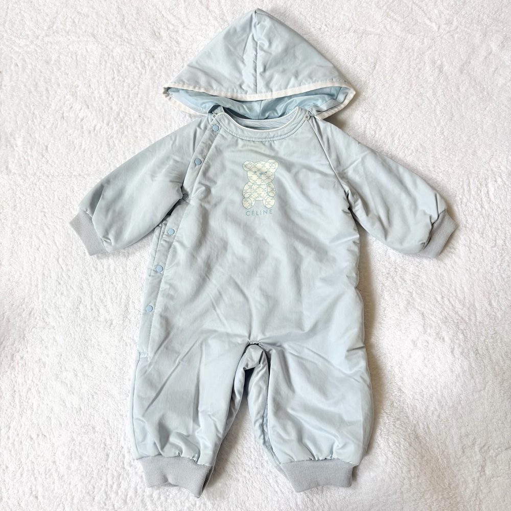 Celine Baby Infant Snowsuit Blue Bear Macadam 12-18m Jacket Outerwear Puffer